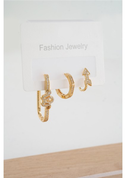 Kadın Vip Seri Zirkon Taşlı 3'lü Küpe