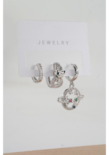 Kadın Vip Seri Zirkon Taşlı 3'lü Küpe