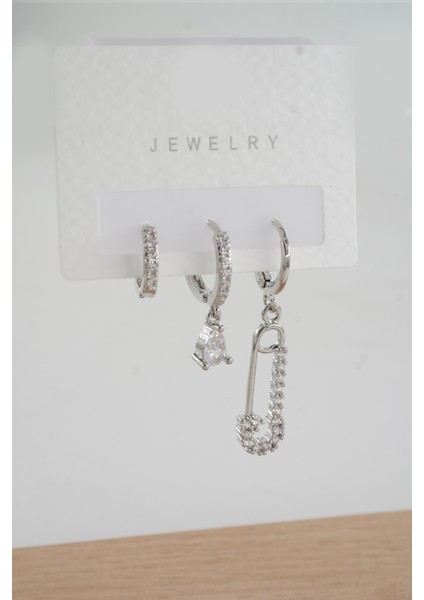 Kadın Vip Seri Zirkon Taşlı 3'lü Küpe