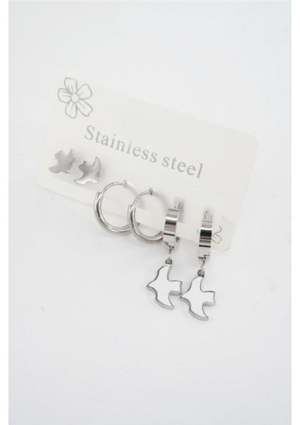 Kadın 316 L Paslanmaz Çelik Kararmaz 6'lı Küpe Seti