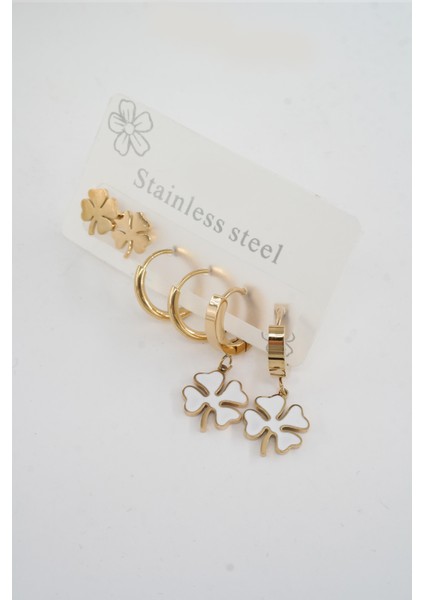 Kadın 316 L Paslanmaz Çelik Kararmaz 6'lı Küpe Seti