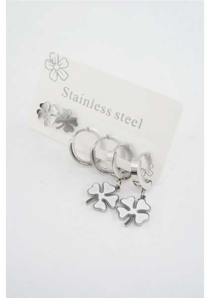 Kadın 316 L Paslanmaz Çelik Kararmaz 6'lı Küpe Seti