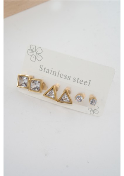 Kadın 316 L Paslanmaz Çelik Kararmaz 6'lı Küpe Seti