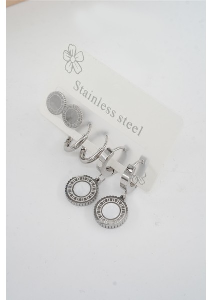 Kadın 316 L Paslanmaz Çelik Kararmaz 6'lı Küpe Seti