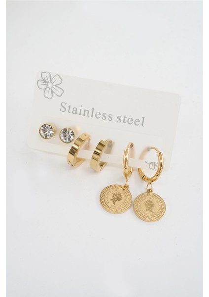 Kadın 316 L Paslanmaz Çelik Kararmaz 6'lı Küpe Seti