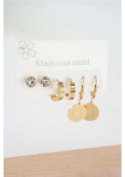 Kadın 316 L Paslanmaz Çelik Kararmaz 6'lı Küpe Seti fiyatları