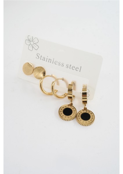 Kadın 316 L Paslanmaz Çelik Kararmaz 6'lı Küpe Seti