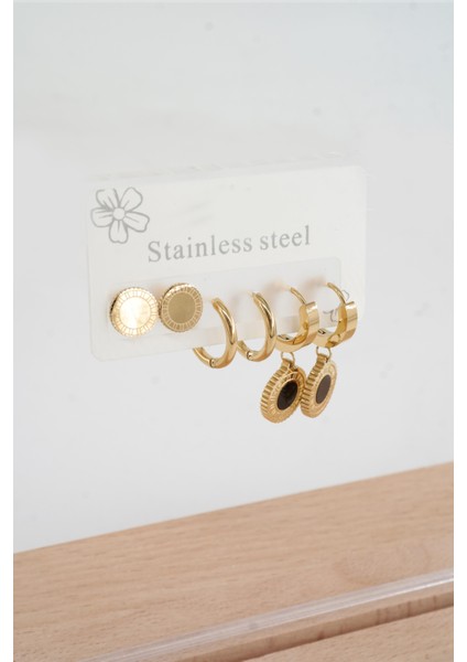 Kadın 316 L Paslanmaz Çelik Kararmaz 6'lı Küpe Seti modelleri