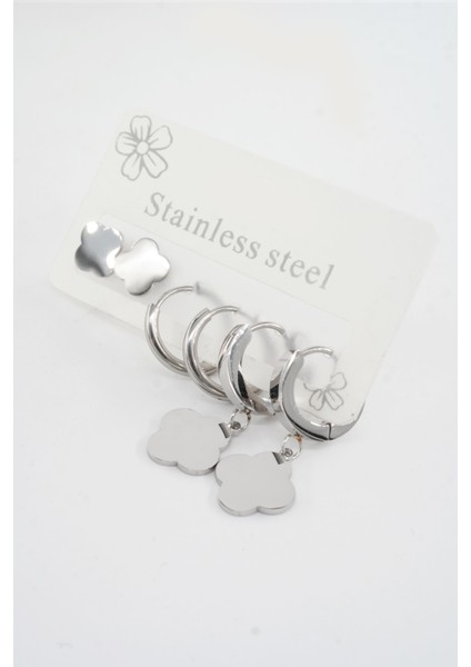 Kadın 316 L Paslanmaz Çelik Kararmaz 6'lı Küpe Seti