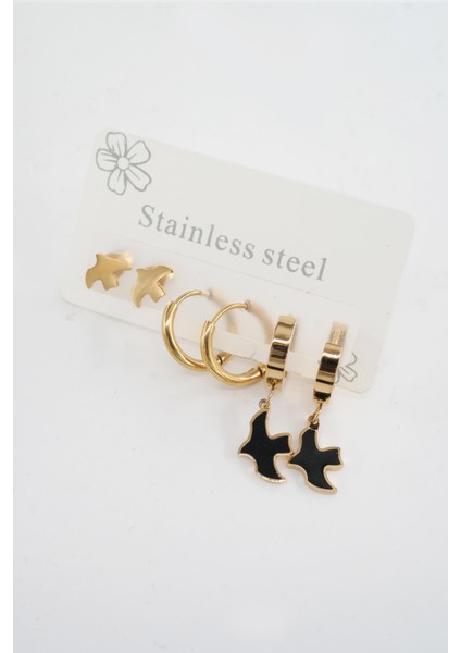 Kadın 316 L Paslanmaz Çelik Kararmaz 6'lı Küpe Seti