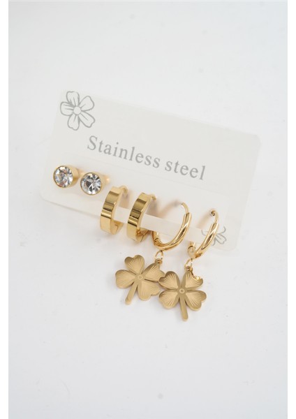 Kadın 316 L Paslanmaz Çelik Kararmaz 6'lı Küpe Seti