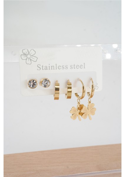 Kadın 316 L Paslanmaz Çelik Kararmaz 6'lı Küpe Seti modelleri