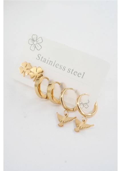 Kadın 316 L Paslanmaz Çelik Kararmaz 6'lı Küpe Seti