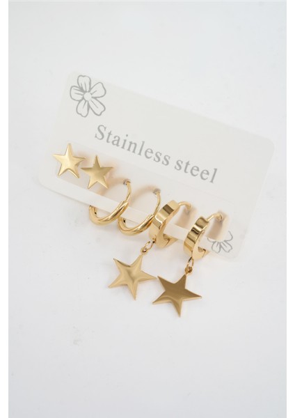 Kadın 316 L Paslanmaz Çelik Kararmaz 6'lı Küpe Seti