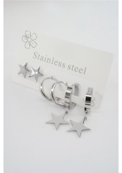 Kadın 316 L Paslanmaz Çelik Kararmaz 6'lı Küpe Seti