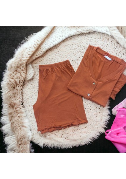 Volanlı Kısa Kollu Düğmeli Pijama Takımı M80
