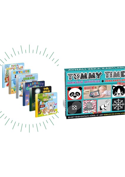 Tummy Time Aynalı Zeka Kartları ve Kids Babies 3 Boyutlu, Hareketli Kitaplar 6'lı Set Pop-Up 2 Li