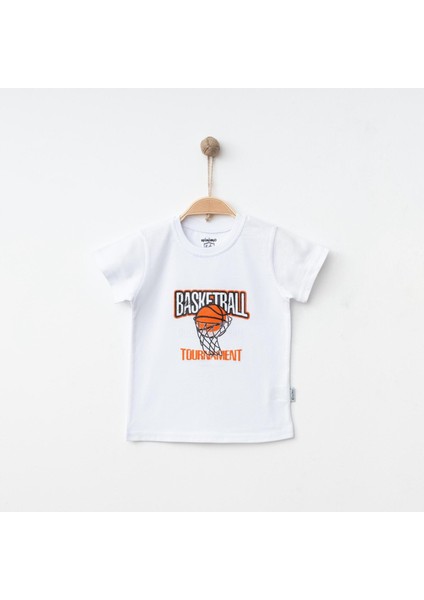 T-Shirt Basketball Baskılı Beyaz