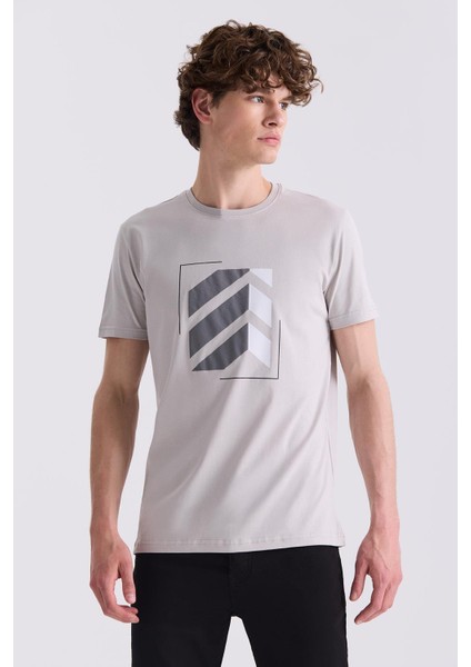Gri Slim Fit Bisiklet Yaka T-Shirt