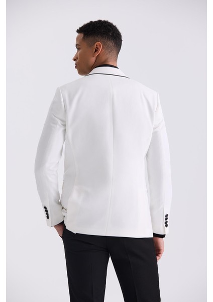 Beyaz Slim Fit Sivri Yaka Yelekli Smokin Takım Elbise fırsatları