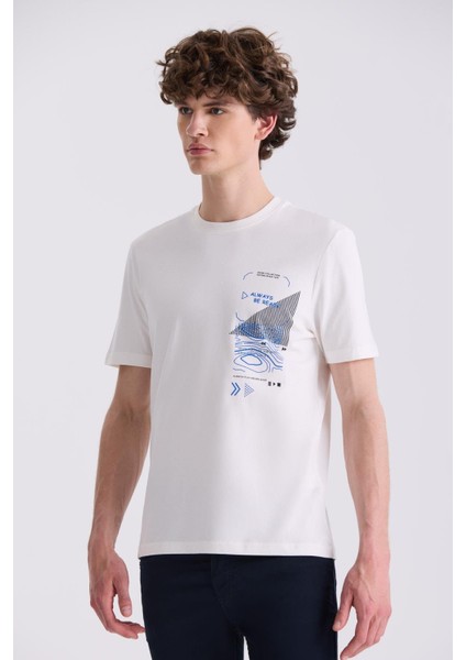 Ekru Slim Fit Bisiklet Yaka T-Shirt