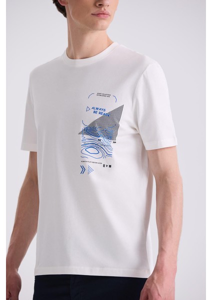 Ekru Slim Fit Bisiklet Yaka T-Shirt modelleri