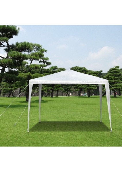 4 Kişilik ve Üstü Katlanabilir Polyester Bahçe Gazebo Çadır 3x3 Beyaz 4 Mevsim 300 x 300