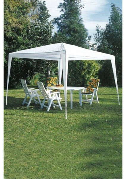 4 Kişilik ve Üstü Katlanabilir Polyester Bahçe Gazebo Çadır 3x3 Beyaz 4 Mevsim 300 x 300