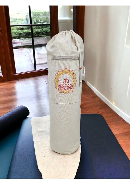 Lotus Nakişli Mat Taşıma Çantası- Pilates- Yoga- Spor Matı- Spor Çanta- Mat Çanta -Büzgülü