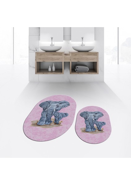 Dijital Baskılı Kaymaz Taban Yıkanabilir Oval Ikili Banyo Paspas Klozet Takımı, V-O-Klozet-33-Pembe, fiyatları