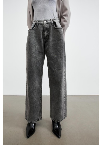 Beli Düğmeli Franky Kadın Füme Jean