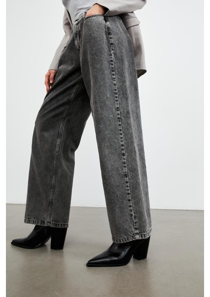 Beli Düğmeli Franky Kadın Füme Jean