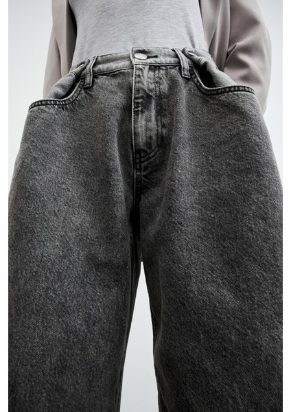 Beli Düğmeli Franky Kadın Füme Jean