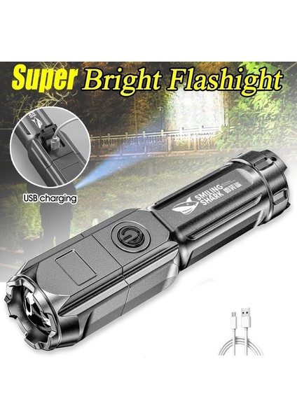 LED Yüksek Güçlü El Feneri Ultra Parlak USB Şarj Edilebilir Torch T6 Zoom Vurgulamak Açık Kamp Aydınlatma El Feneri Su Geçirmez (Yurt Dışından)