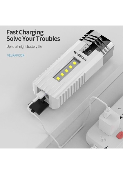 Taşınabilir Flaş Işıkları 1200 Mah Açık Su Geçirmez LED El Fenerleri USB Şarj Edilebilir Ev Acil Durum Lambası Cob Yan Işık ile Çalışma Işığı (Yurt Dışından)