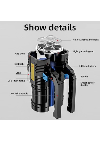 Yüksek Güçlü LED El Fenerleri Güçlü Flaş Işığı USB Şarj Edilebilir El Tipi Cob Çalışma Işığı Ultra Parlak (Yurt Dışından)