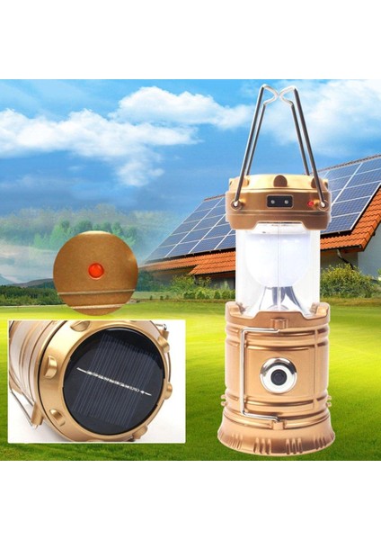 Elde Taşınabilir Veya Asılı USB Şarj Edilebilir LED Kamp Feneri Güneş Enerjili El Feneri (Yurt Dışından)
