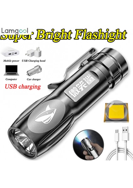 Taşınabilir Kamp Güçlü Işık El Feneri Açık Konsantre Uzun Menzilli USB Şarj Edilebilir Mini Abs El Feneri Tutucu ile (Yurt Dışından)