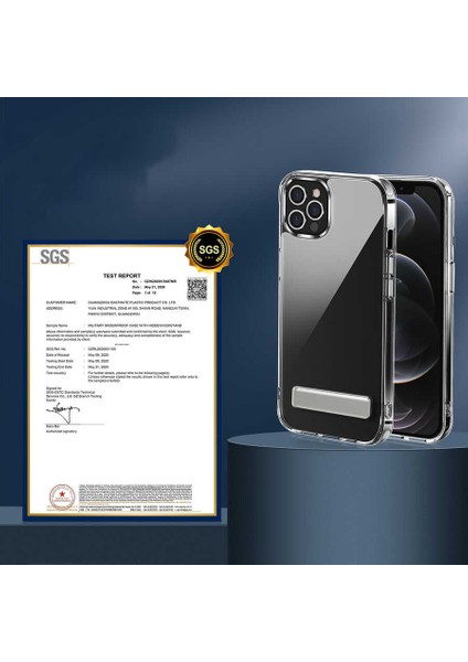 iPhone 12 Pro Max - Uyumlu Standlı Şeffaf Silikon Zore L-Stand Kapak-Renksiz