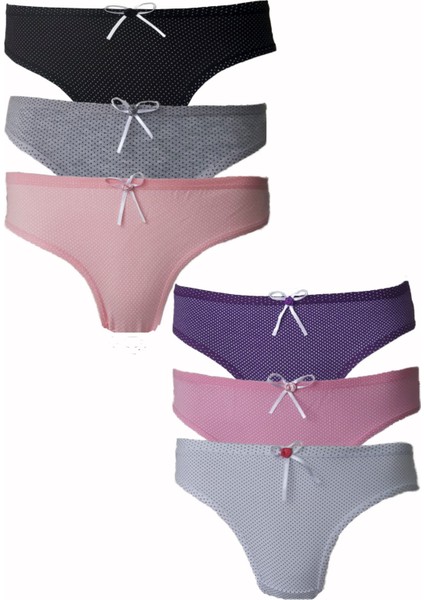 6 Lı Kadın Puantiyeli Karışık Renk Pamuklu Bikini Külot 728