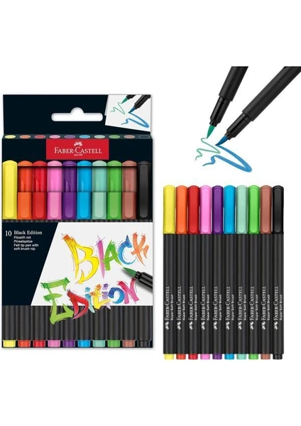 Faber Castell Keçeli Kalem Black Edition Fırça Uç 10'lu