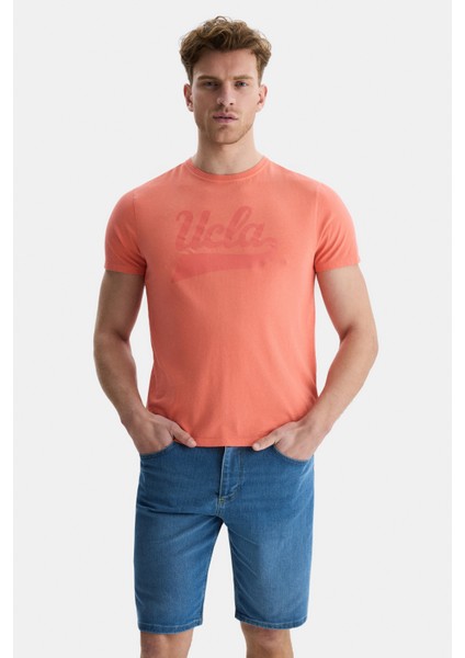 Margan Pembe Bisiklet Yaka Baskılı Erkek Tshirt