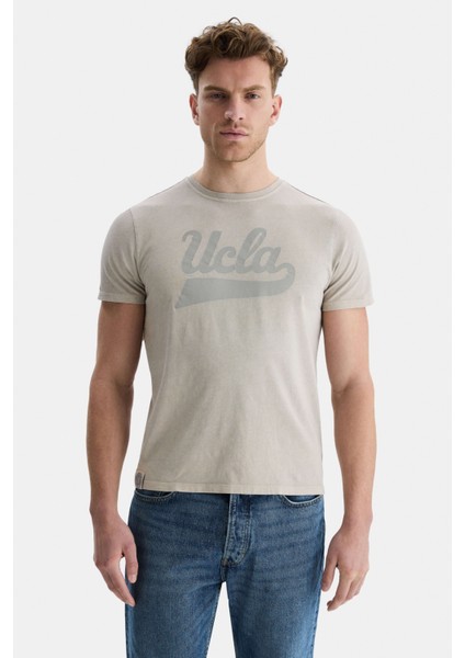 Margan Gri Bisiklet Yaka Baskılı Erkek Tshirt
