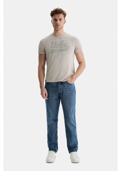 Margan Gri Bisiklet Yaka Baskılı Erkek Tshirt