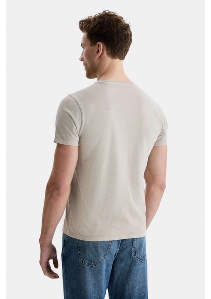 Margan Gri Bisiklet Yaka Baskılı Erkek Tshirt