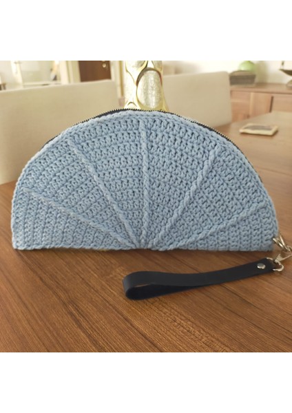 Mavi Yazlık Kadın Clucht Çanta, El Çantası, Makrome El Çantası