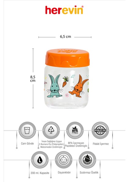 Altılı  Desenli Bebek Mama Kavanozu 200 ml