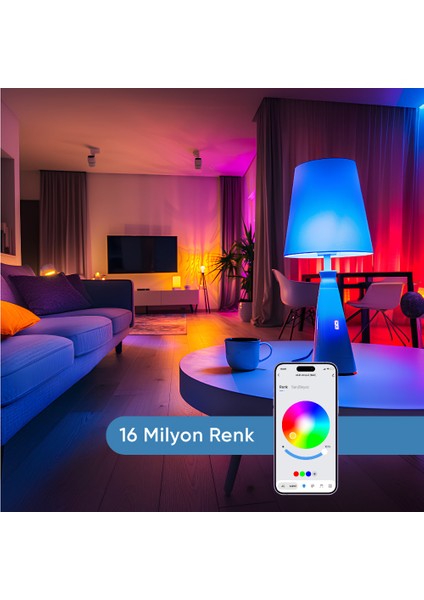 Akıllı RGB LED Ampul Bluetooth 16M Renk, Ayarlanabilir Parlaklık