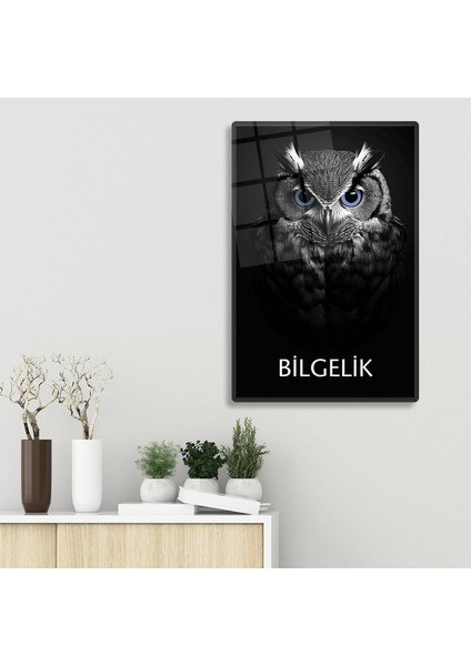 Cam Tablo | Motivasyon Serisi | Baykuş - Bilgelik | 40CM x 60CM