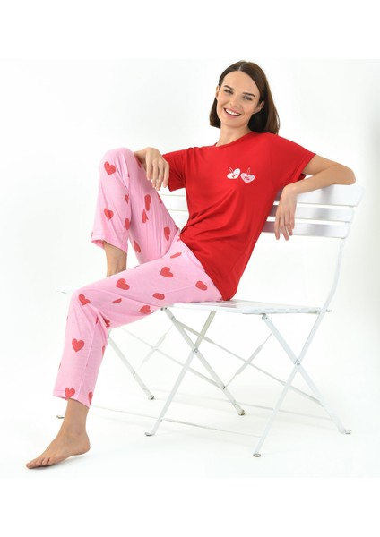 Kalp Baskılı Kadın Pijama Takımı